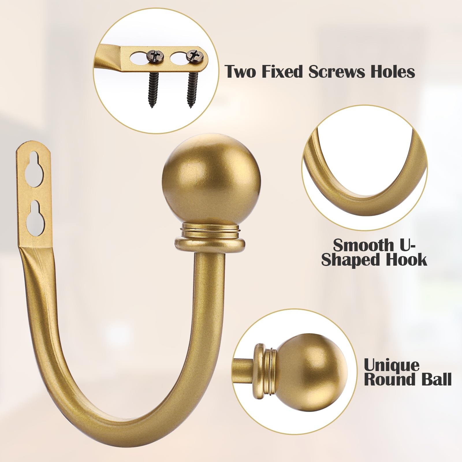 Sumnacon Set of 2 Decorative Curtain Holdbacks, Wall Mounted Aluminum Alloy Wind