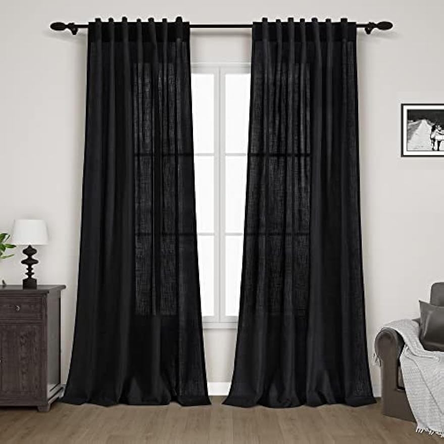 Black linen curtains, 84 inches long, 2 panels