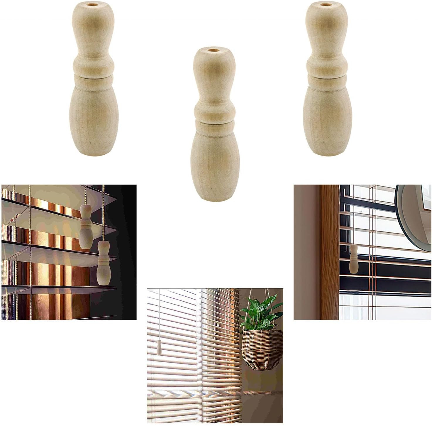 Wooden Blind Pull Cord Knobs Vase Tassels for Roman Aluminum Shades 6 Pack