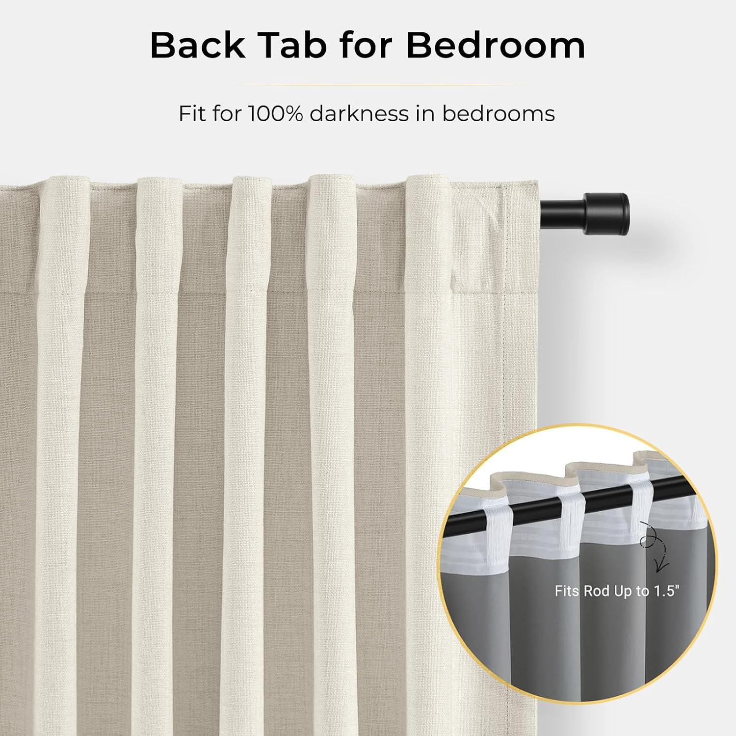 100% Blackout Curtains for Bedroom, Beige White Black Out Curtains 84 Inch Long,