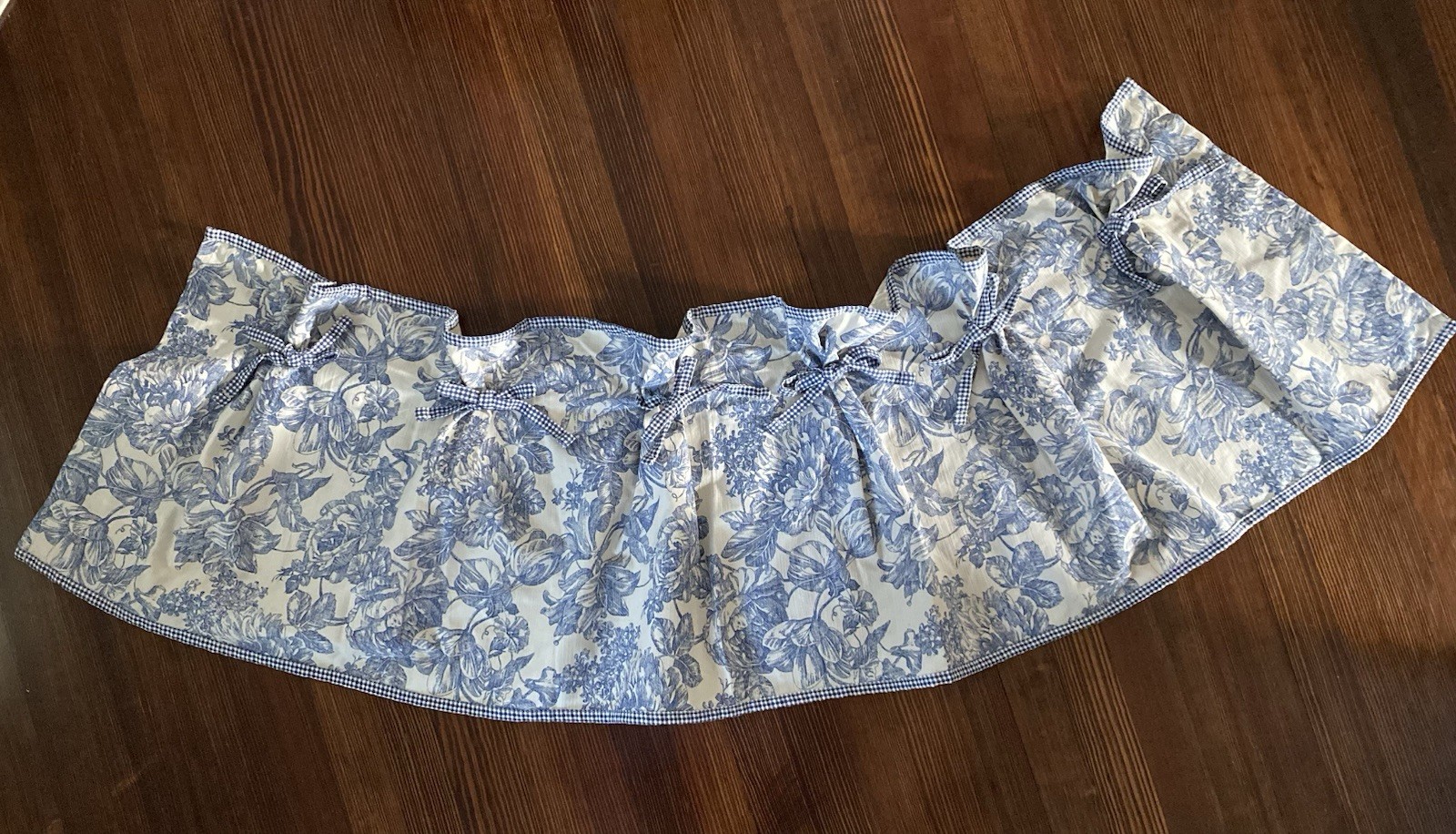 Waverly Garden Room ( 1 ) Blue Garden Toile Floral Gingham Window Valance W/Bows