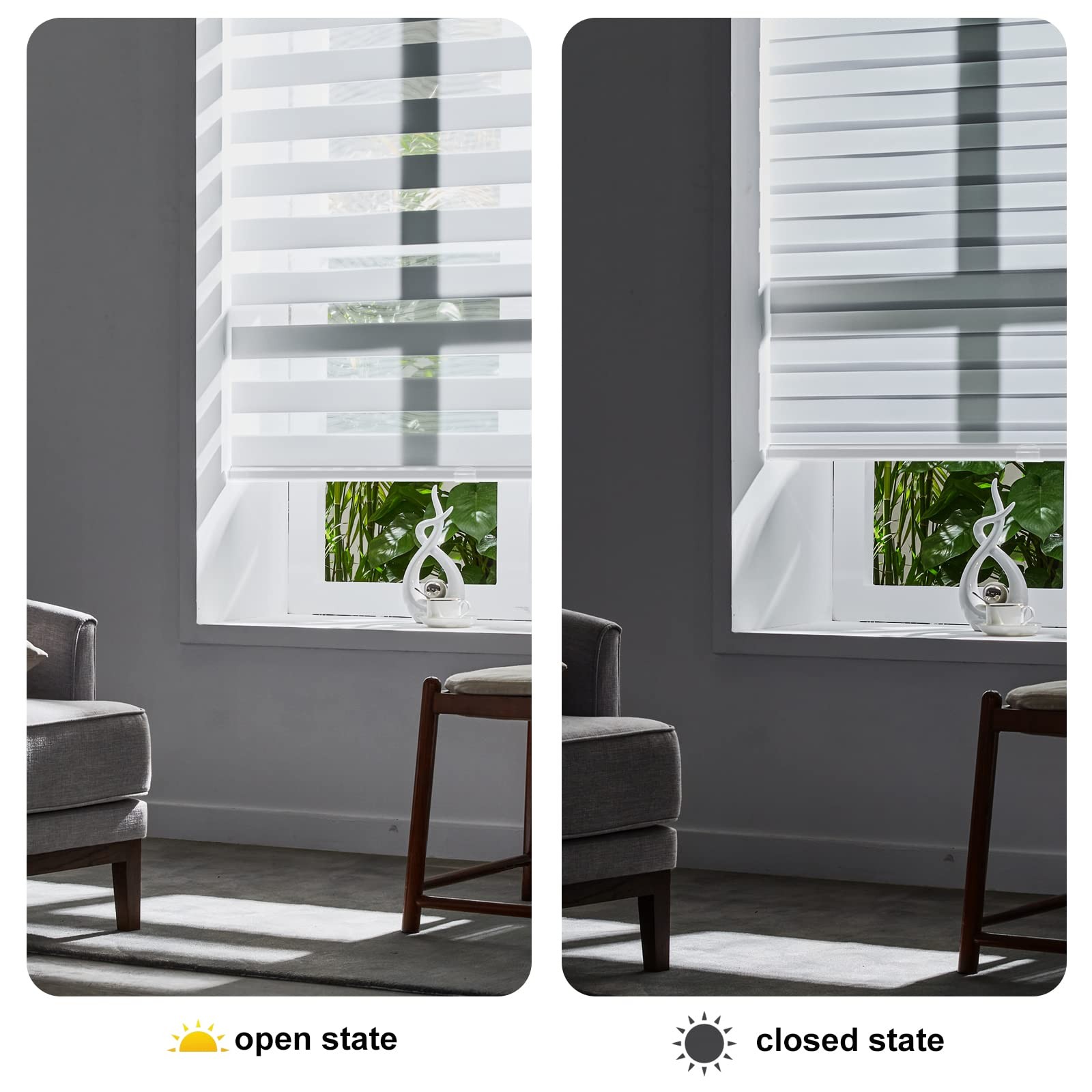 Cordless Zebra Roller Window Shades Free-Stop Roller Blinds (36″ W X 64″ H, W…
