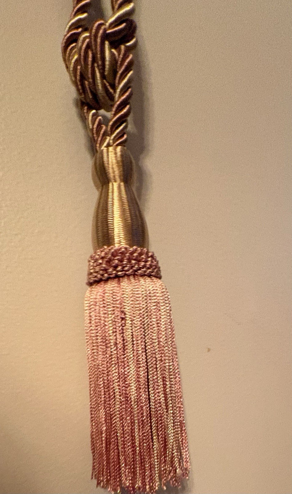 4 Large Vintage Curtain Tiebacks, Twisted, Light Pink And Gold-Tassel
