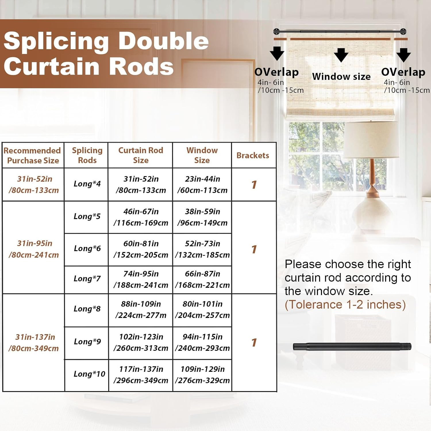 Heavy Duty Adjustable Double Curtain Rod 31-137 Inch – Black Wrap Around Design