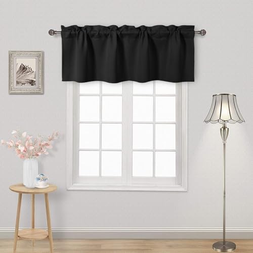 Valance for Windows Rod Pocket Tierout Valance 52″W x 18″L (Pack of 1) Black