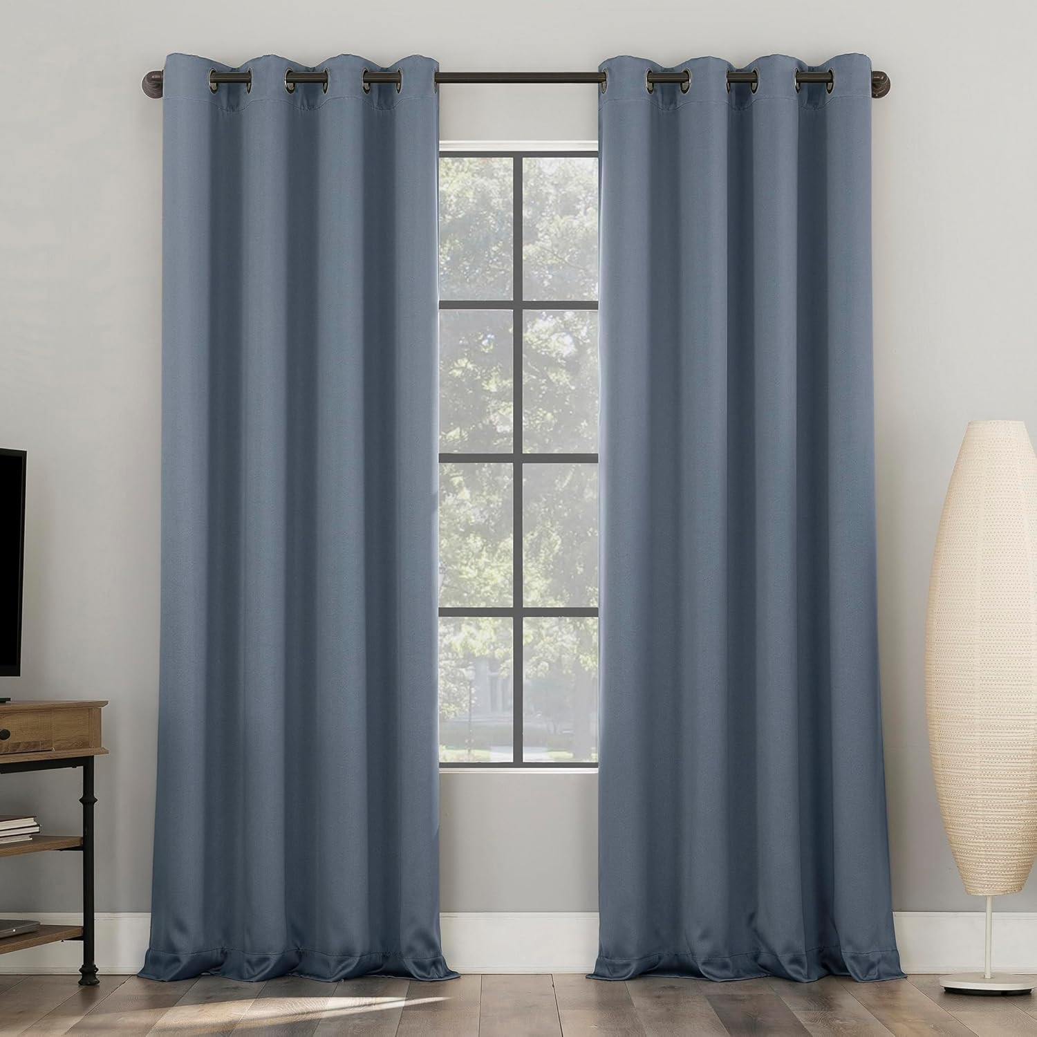 Denim Blue 100% Blackout Grommet Curtain Panels – 2-Pack, 52″x108