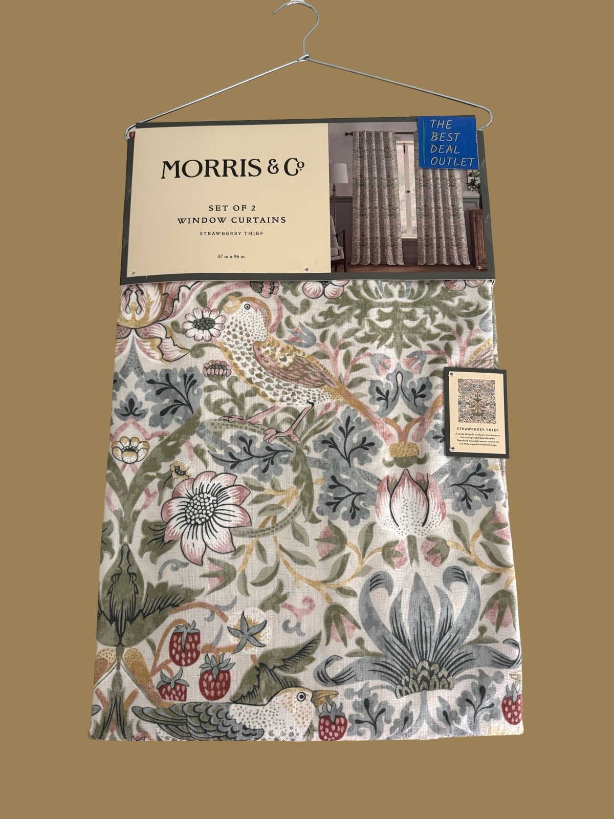 New Morris & C Window Curtains 2 Panels Darkening 37 x 96 Strawberry Thief Birds