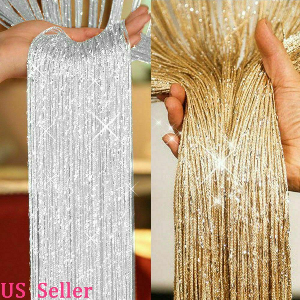 1-2Pack Glitter String Door Curtain Fly Screen Room Divider Window Panel Tassel