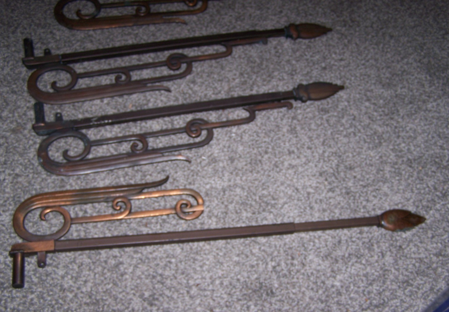 Vintage Art Deco Adjustable Swing Arm Curtain Rods or hold backs. Bronze tone