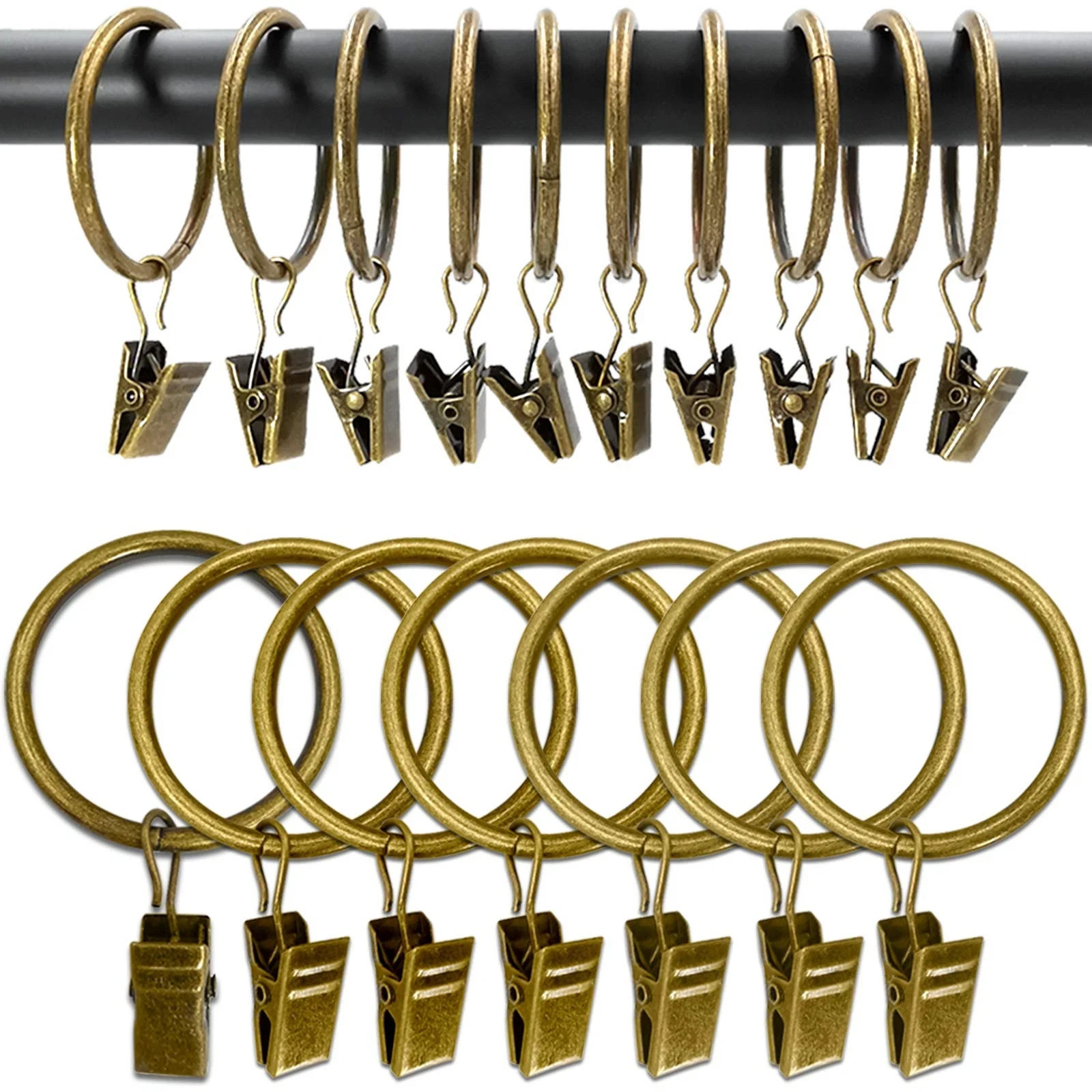 Metal Curtain Rings with Clips 1.5in Antique Bronze 100 Pack