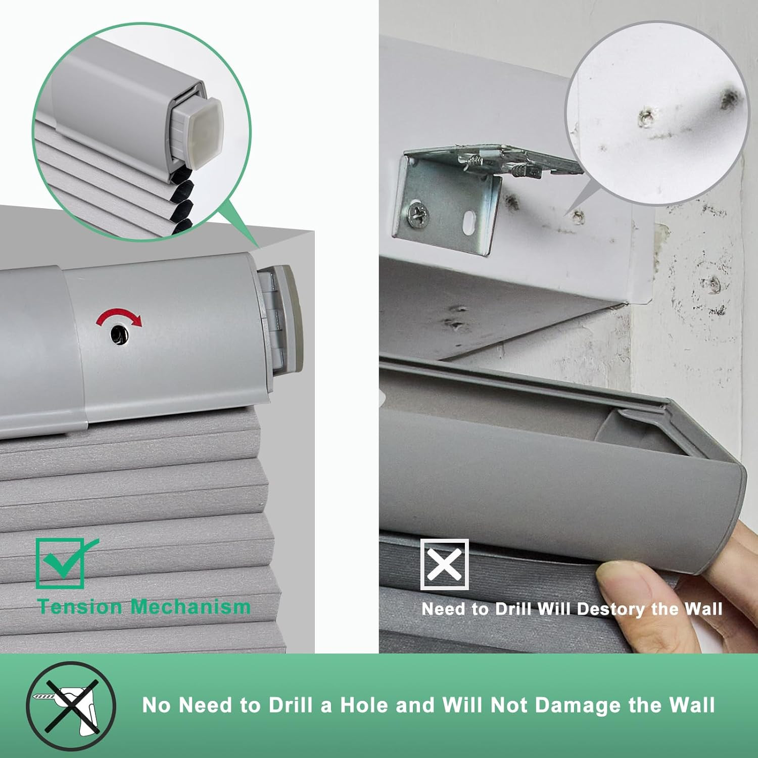 No Drill Cellular Shades for Indoor Windows, Thermal Insulating & Noise Reducing