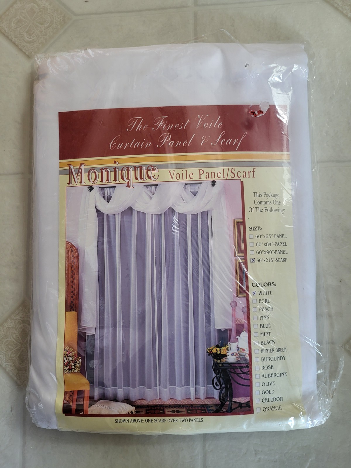 Home Curtain Corp WINDOW SCARF 60″X216″ Sheer White New