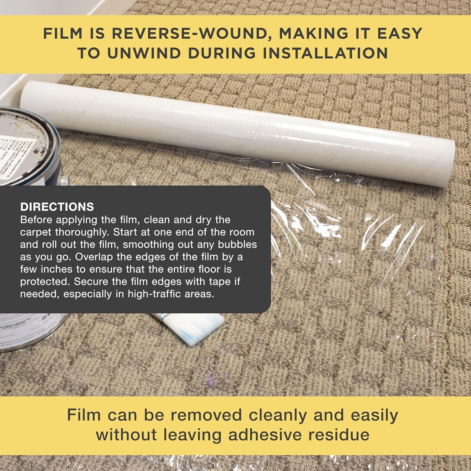 Heavy-Duty Clear Carpet Protector, 24in x 50ft Roll for Renovation Protection