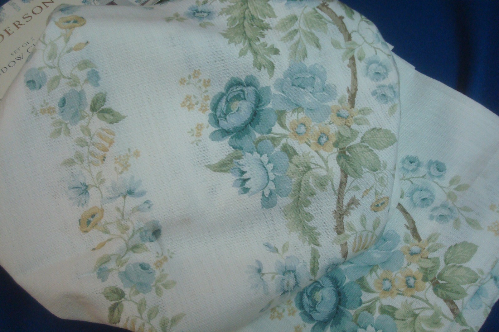 NWT Sanderson 2 pc Window Curtain Panels Hykenham Floral Aqua Blue Cotton 84″ lg