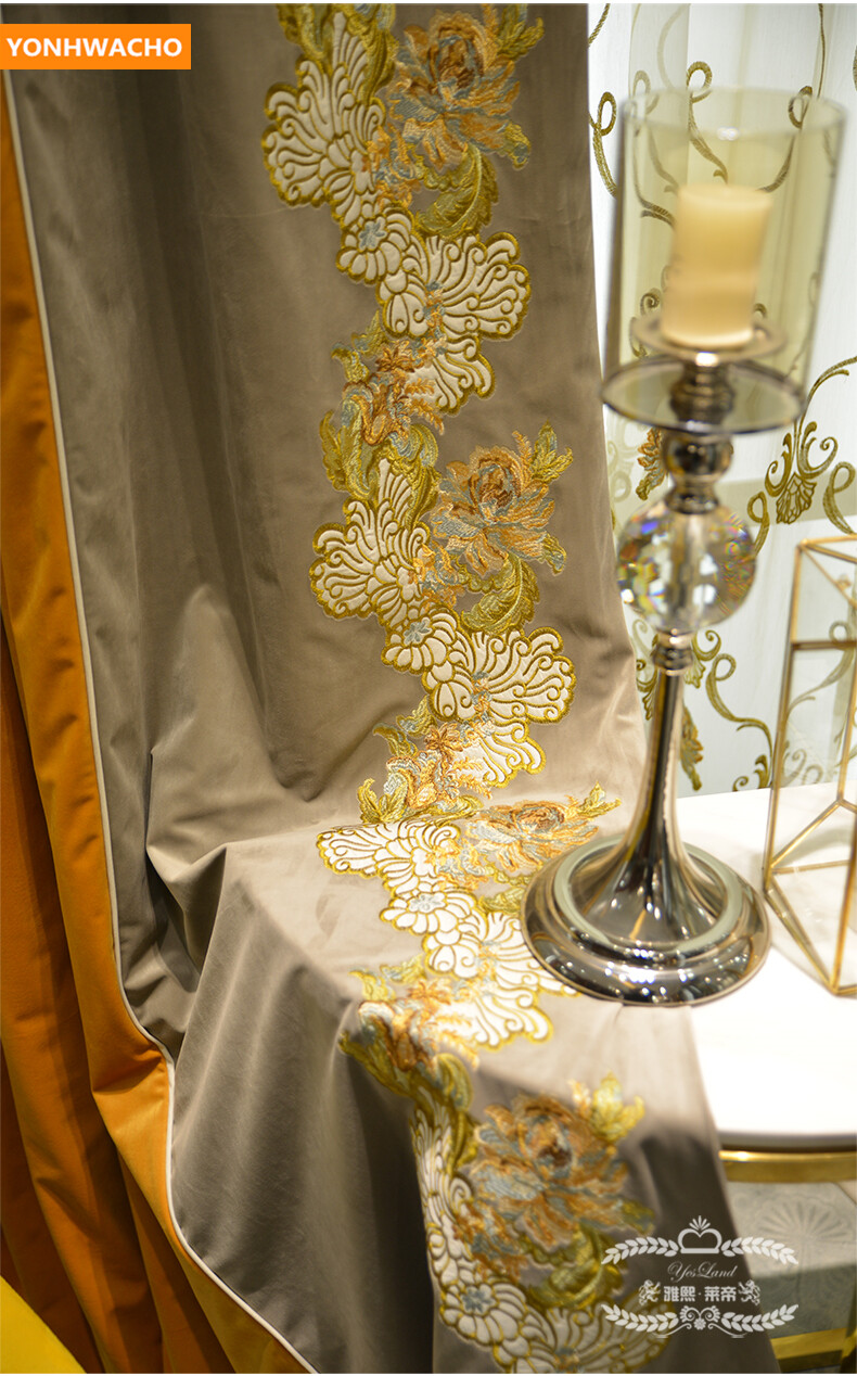 upscale embroidery thick velvet orange cloth blackout curtain valance B408