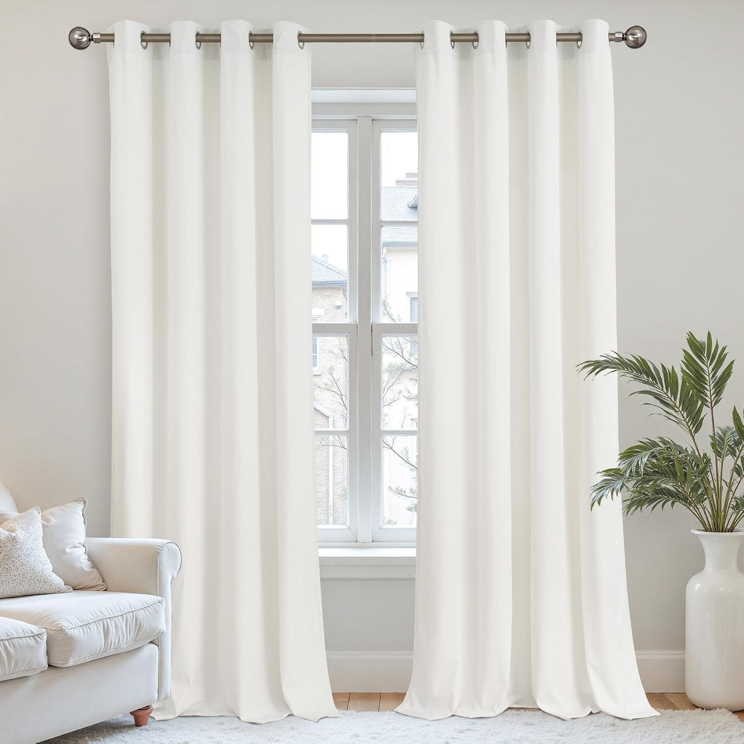 Ivory White Velvet Curtains 84 Inches Long 2 Panels Set – Living Room Drapes wit