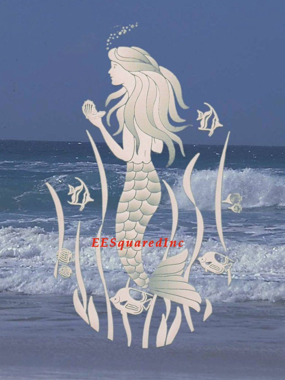 Mermaid Static Cling OVAL Window Decal 8×12 Sliding Glass & Shower Door Decor