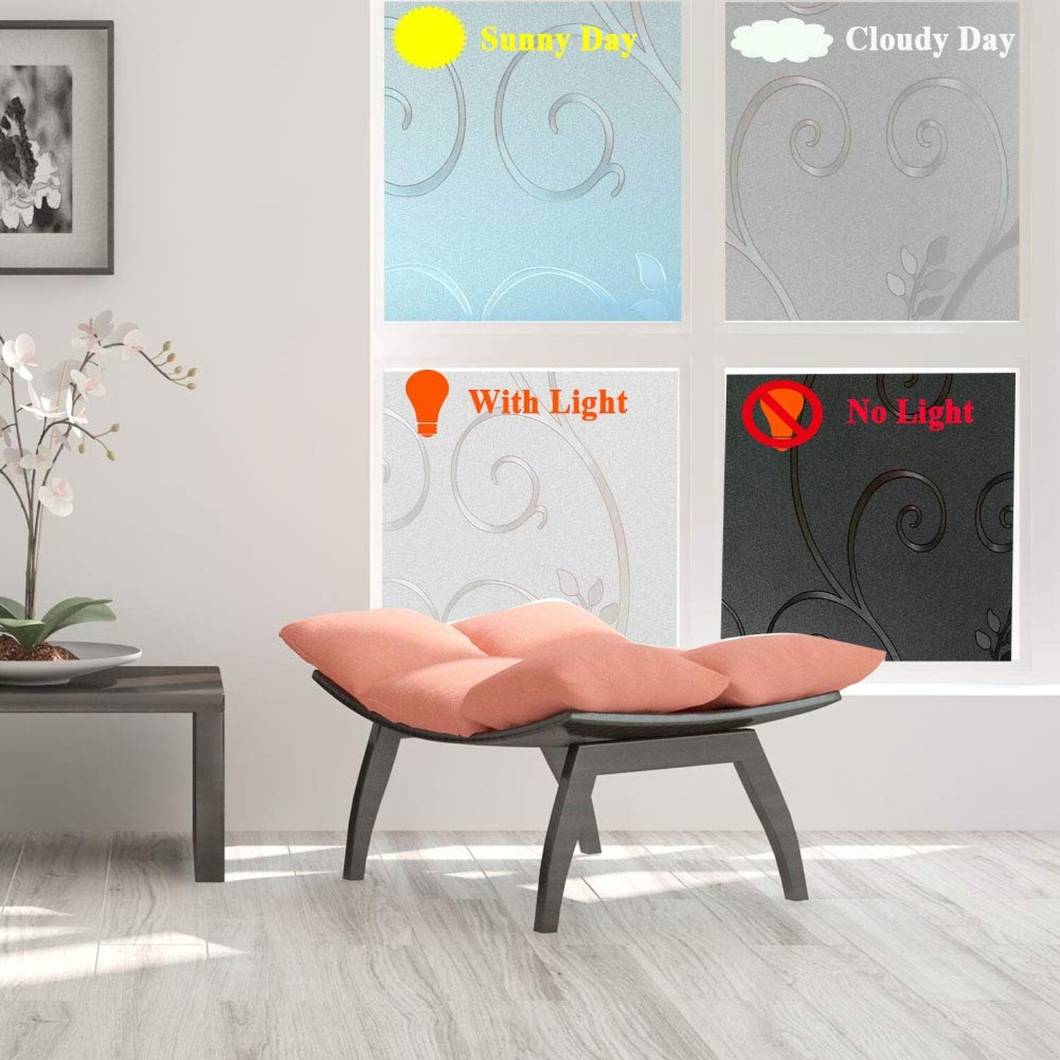 3D Flower Privacy Window Film,Frosted Decorative Glass Door Film,No Adhesive …