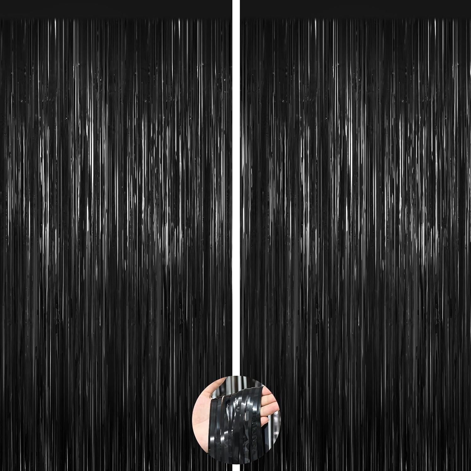 Black Foil Curtain Backdrop,2Pack Black Metallic Tinsel Foil Fringe Curtains …