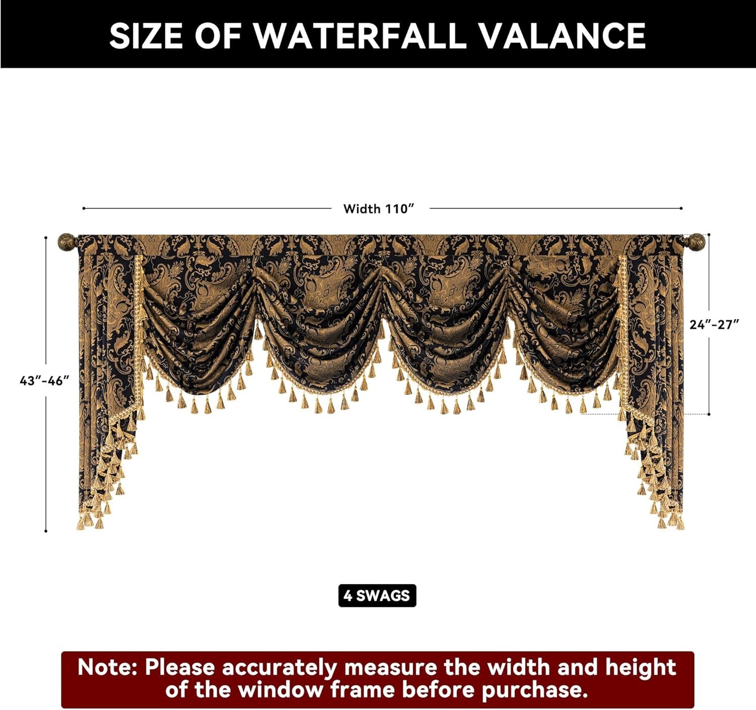 Waterfall Valance Curtain Damask Jacquard Black Window Treatments for Living …