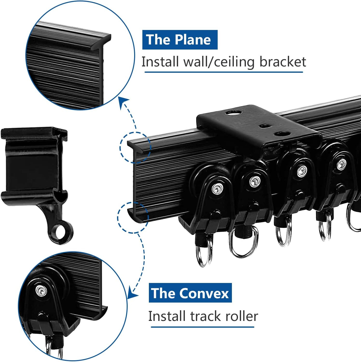 Ceiling Curtain Track, 12 Ft Black Flexible Bendable Curved Curtain Rail Wall Mo