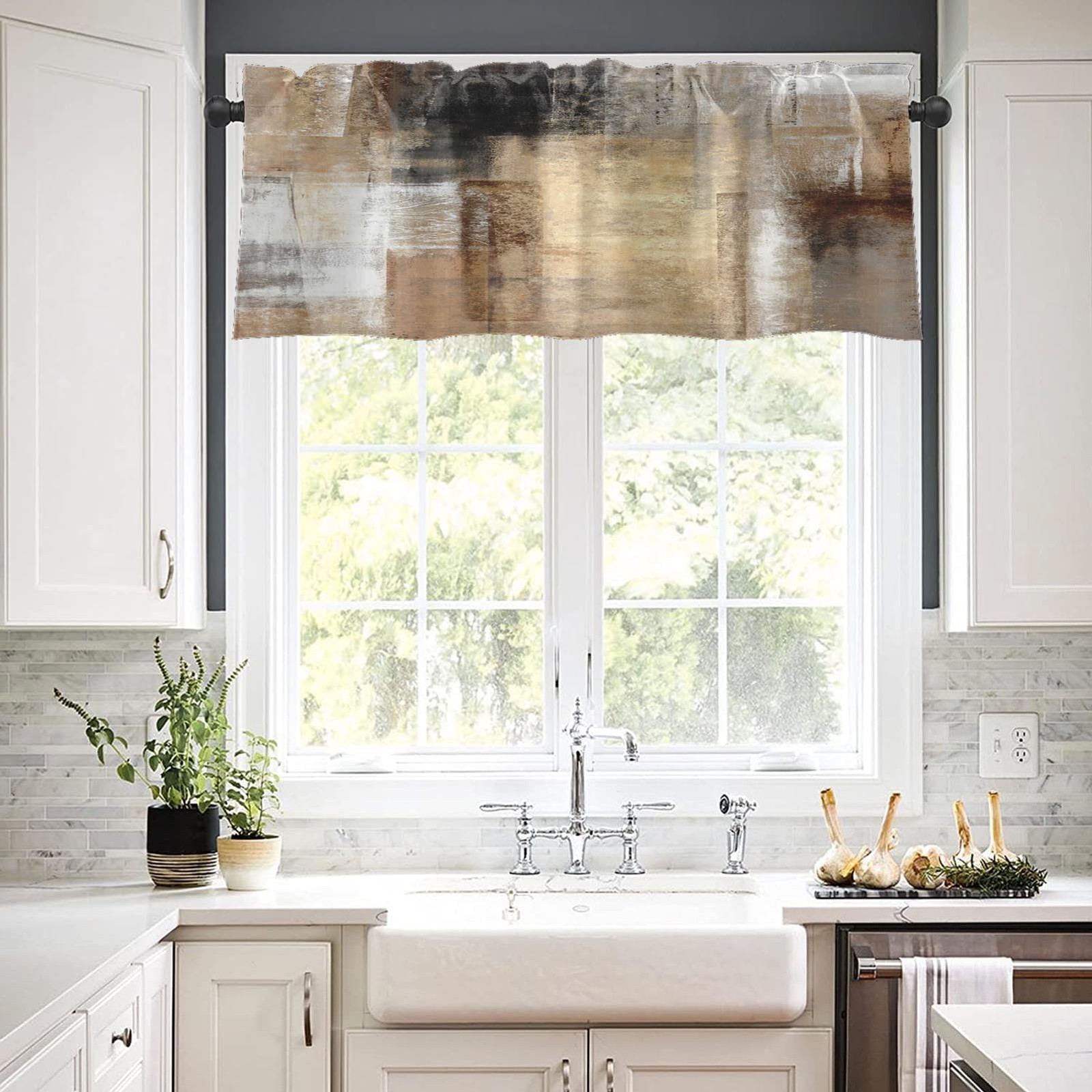 Emvency 2 Pack Valances Window 52″W x 18″L (Pack of 2), Abstract Brown 2