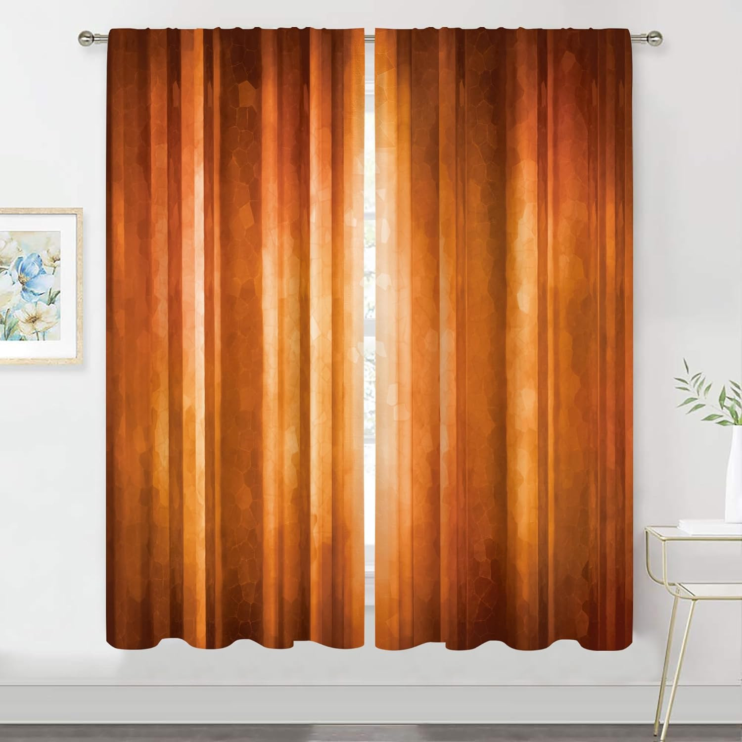 Orange Abstract Curtains 42Wx63H Inch Rod Pocket Modern Contemporary Vintage Ret