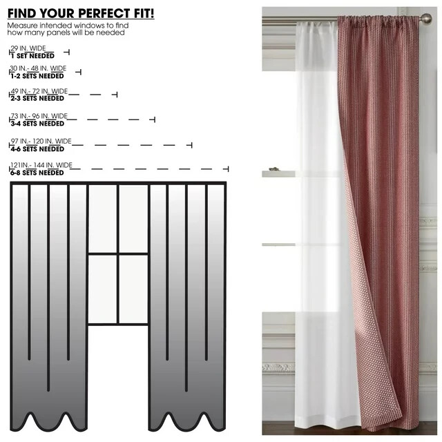 Mainstays 4 Piece Wave Jacquard Curtain Panel Set, 27.5″ x 84″ Each Panels, Red
