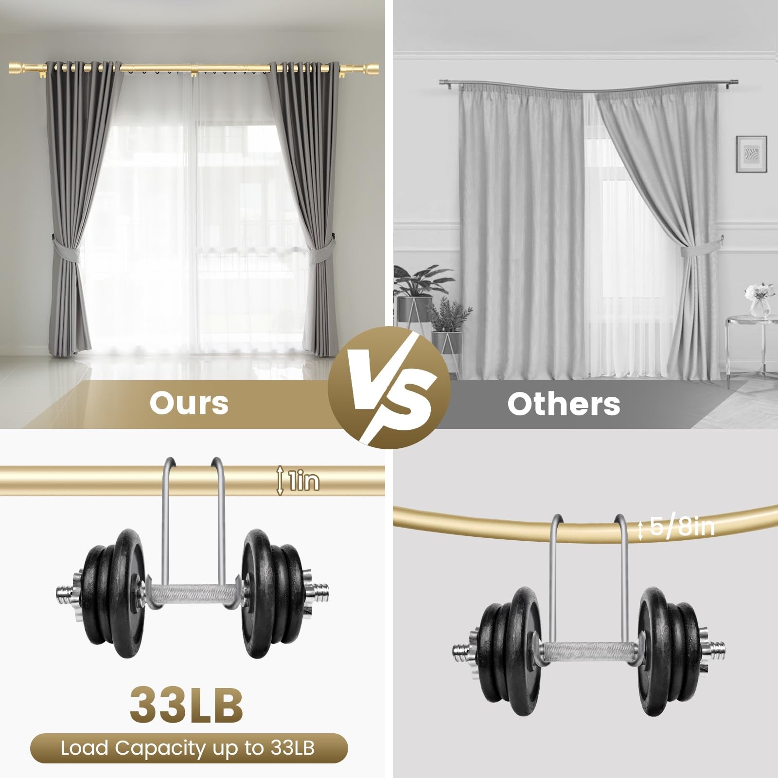 1 Pack 1 Diameter Gold Curtain Rod, 30-90, Fits 30-84 Window, Adjustable