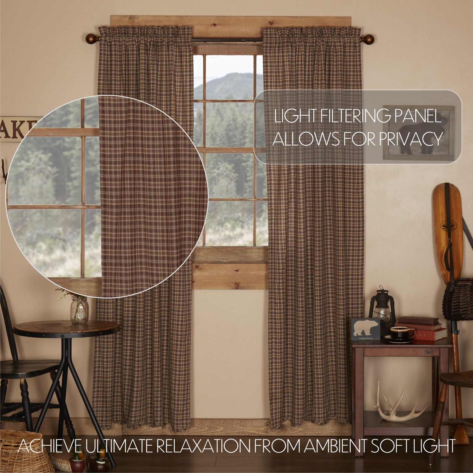 Rustic 84″x40″ Panel Pair Brown Rod Pocket Prescott Window Curtains VHC Brands