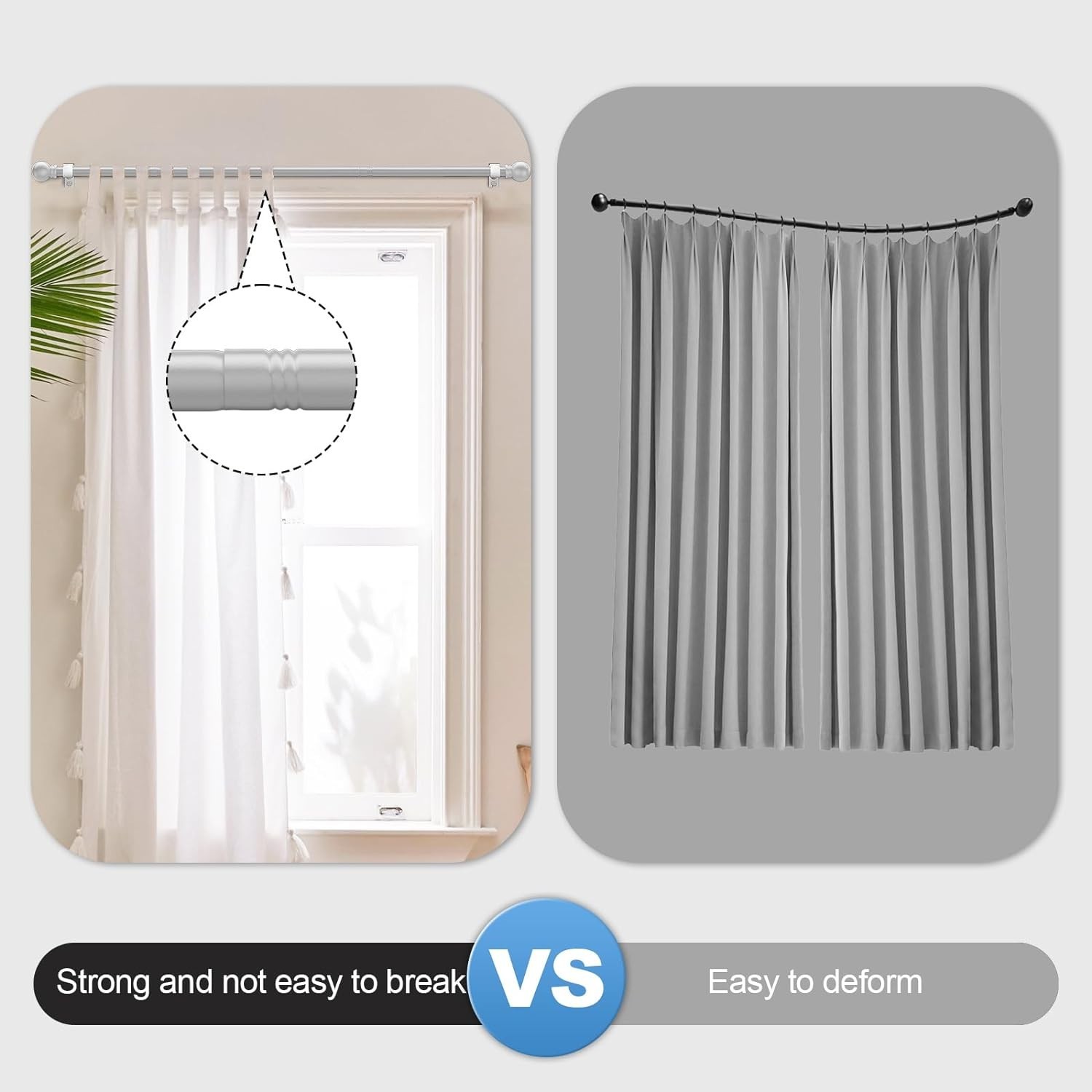 Silver Curtain Rods for Windows with Brackets,5/8 Inch Diameter Small Window …