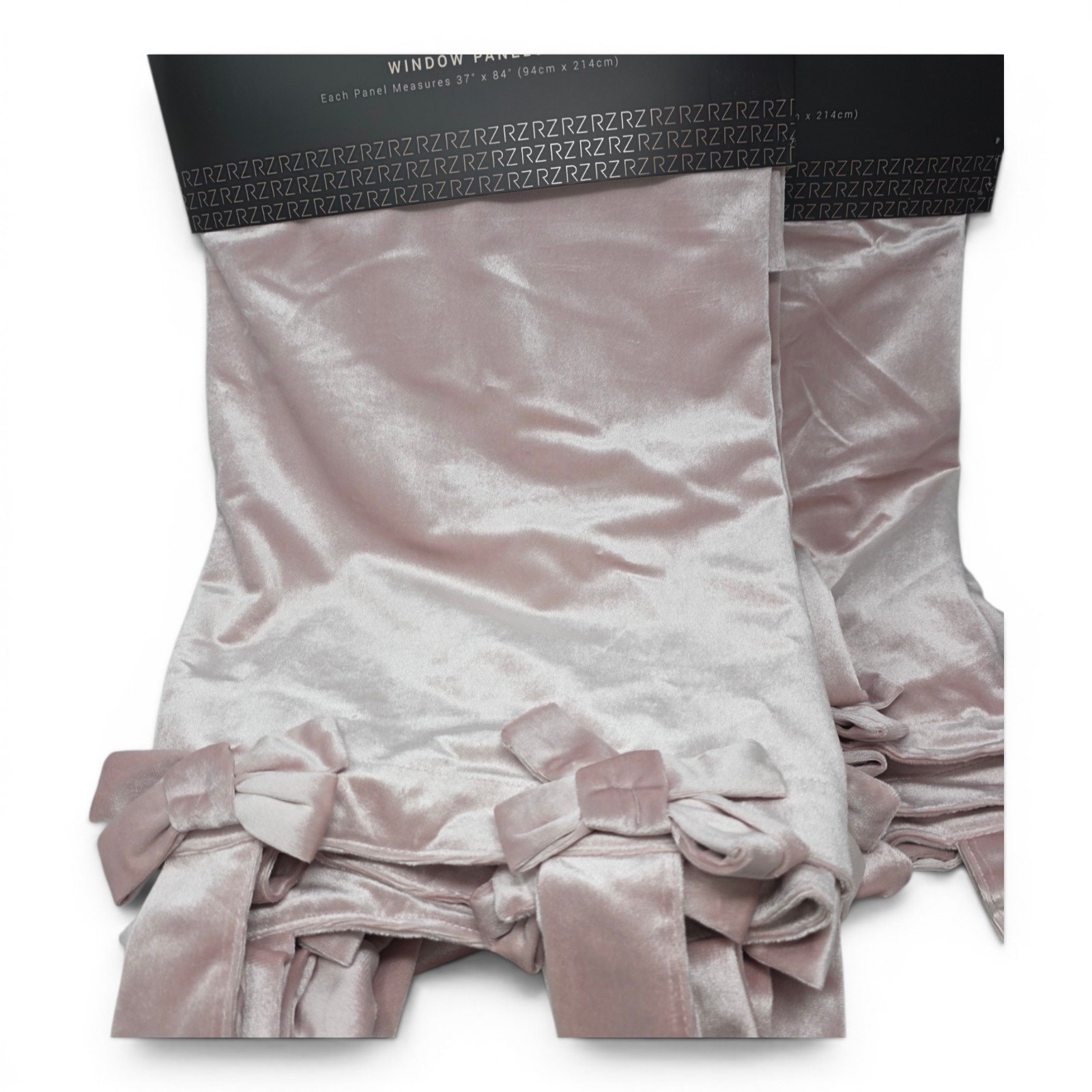 Rachel Zoe Set of 4 Velvet Curtains 37×84 Dusty Blush Pink Bow Top Panels
