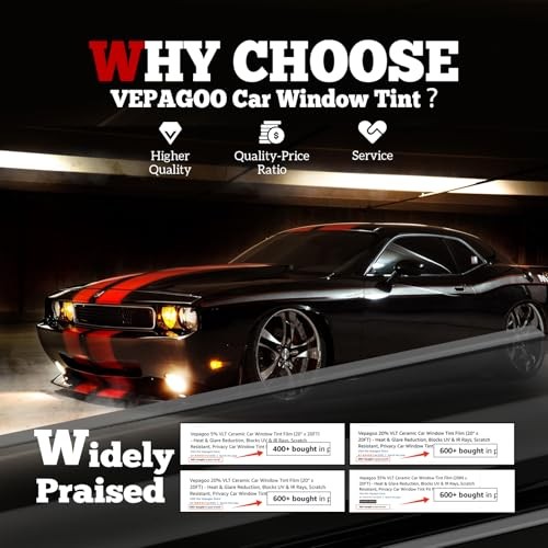5% VLT Ceramic Car Window Tint Film (20″ x 20FT) – Heat & 20in X 20Ft 5% Vlt