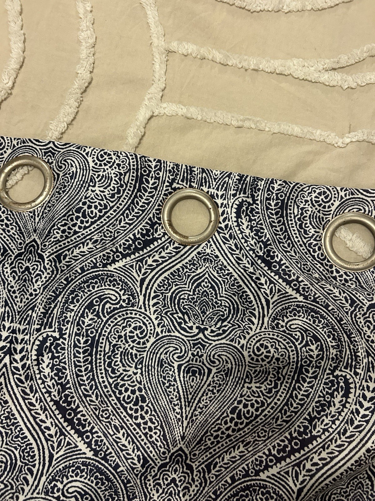 Blue White Paisley Fabric Grommet Curtain Panels Modern Opaque 36×84