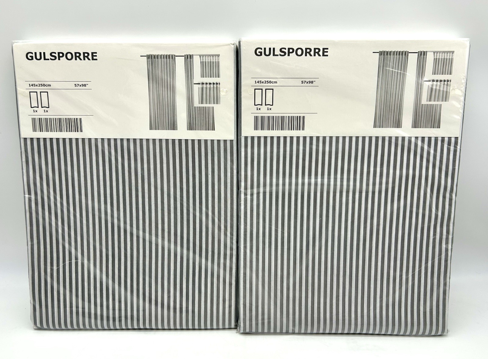 2 New IKEA GULSPORRE Panels 57”x 98” Gray White Striped Curtains 4 Panels Total