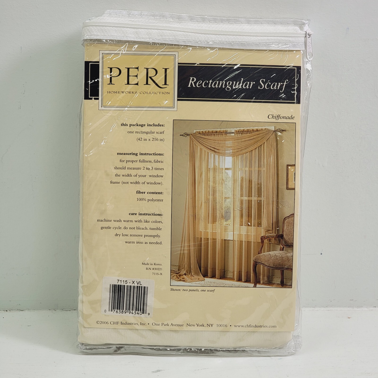 Peri Homeworks One Rectangular Scarf Curtain 42×216 Chiffonade Vanilla Sheer New