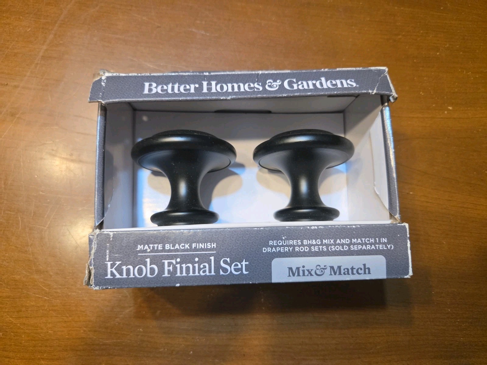 Better Homes & Gardens Knob Finial Set Matte Black Finish 2 PCs Set. New!!!