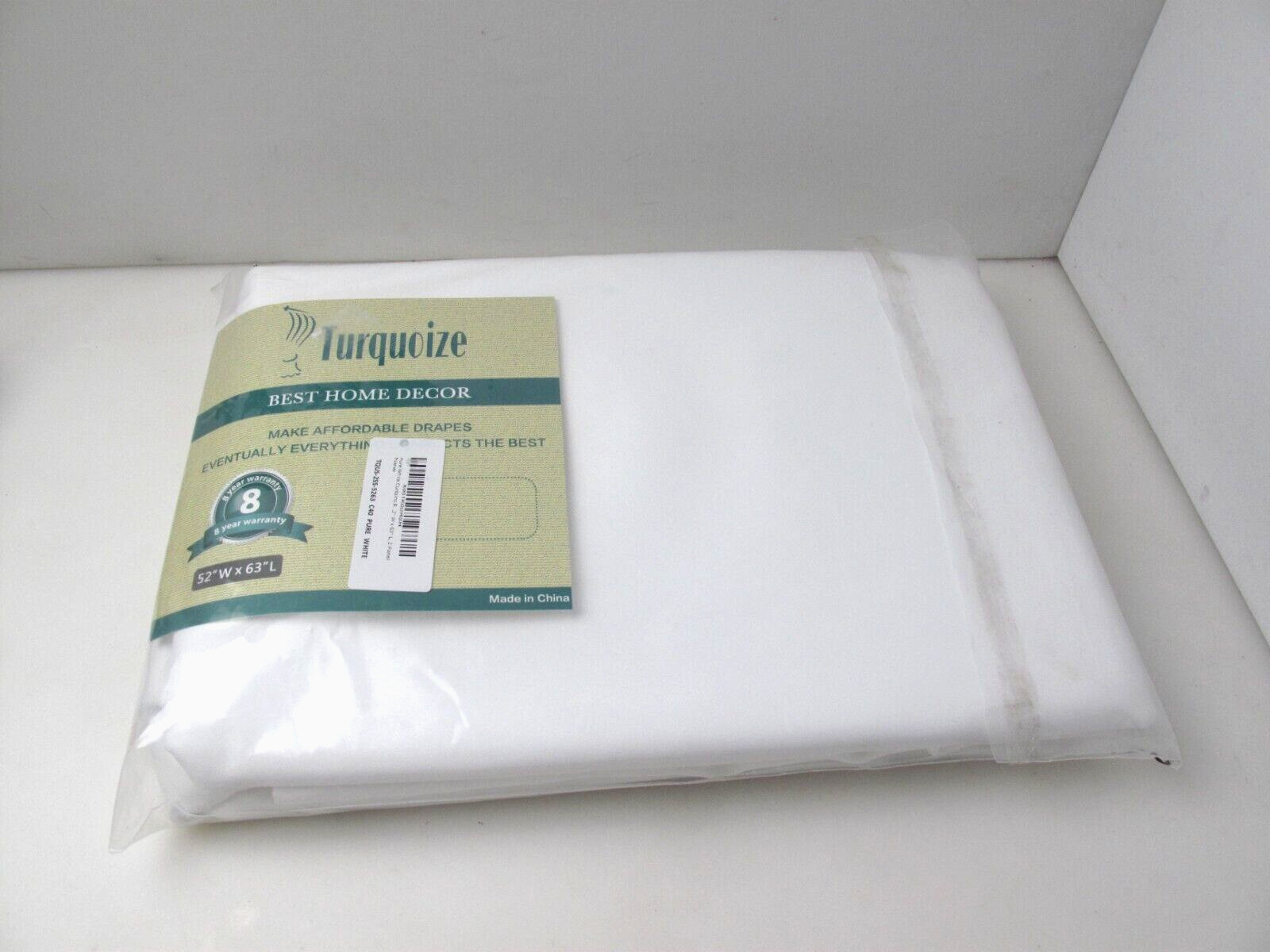 NEW TURQUOIZE PURE WHITE SET OF 2 WINDOW CURTAINS DRAPES 52″ W X 63″ L