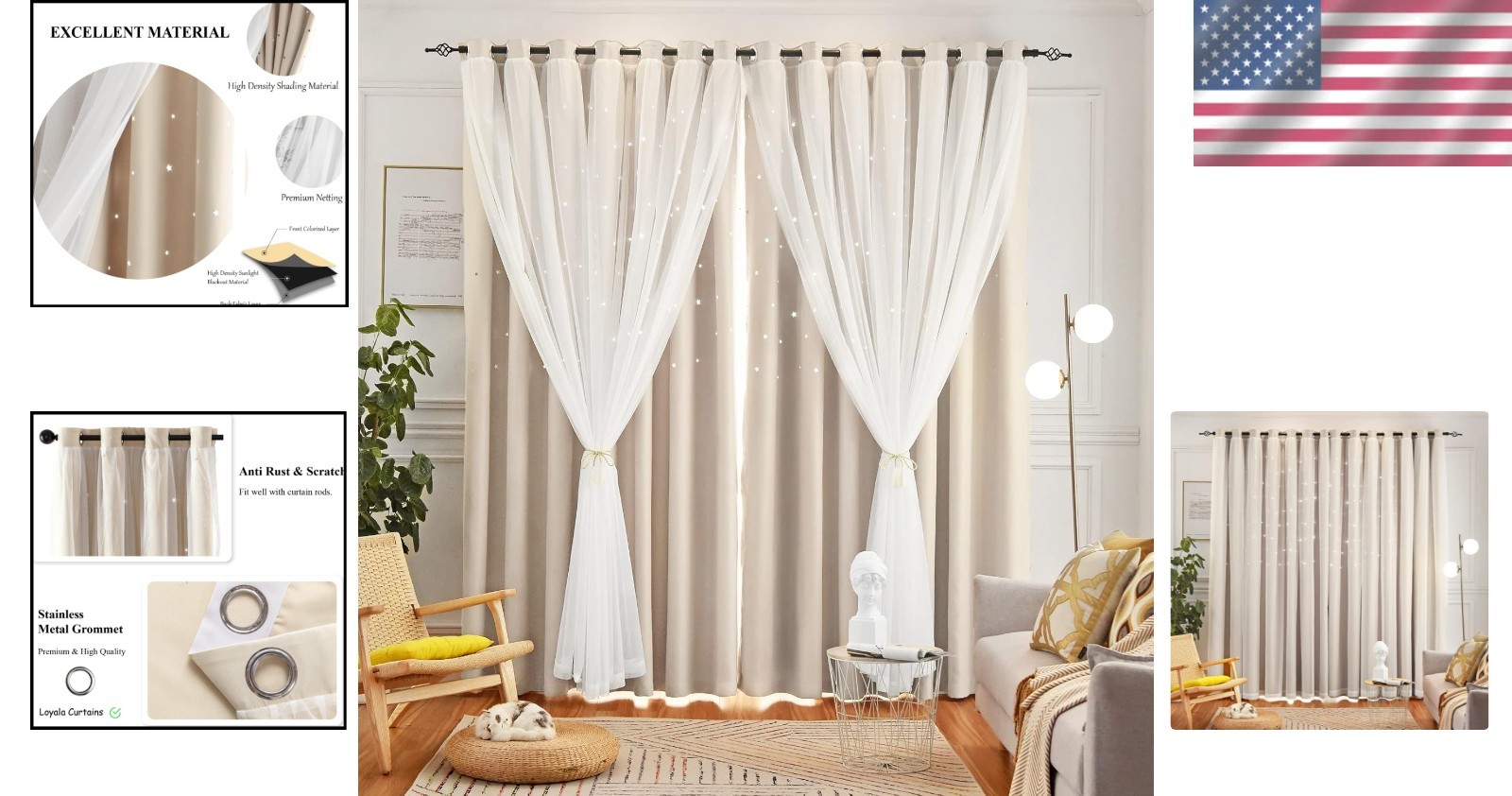 Energy-Saving Blackout Curtains with Star Design for Dreamy Kids’ Spaces – Beige