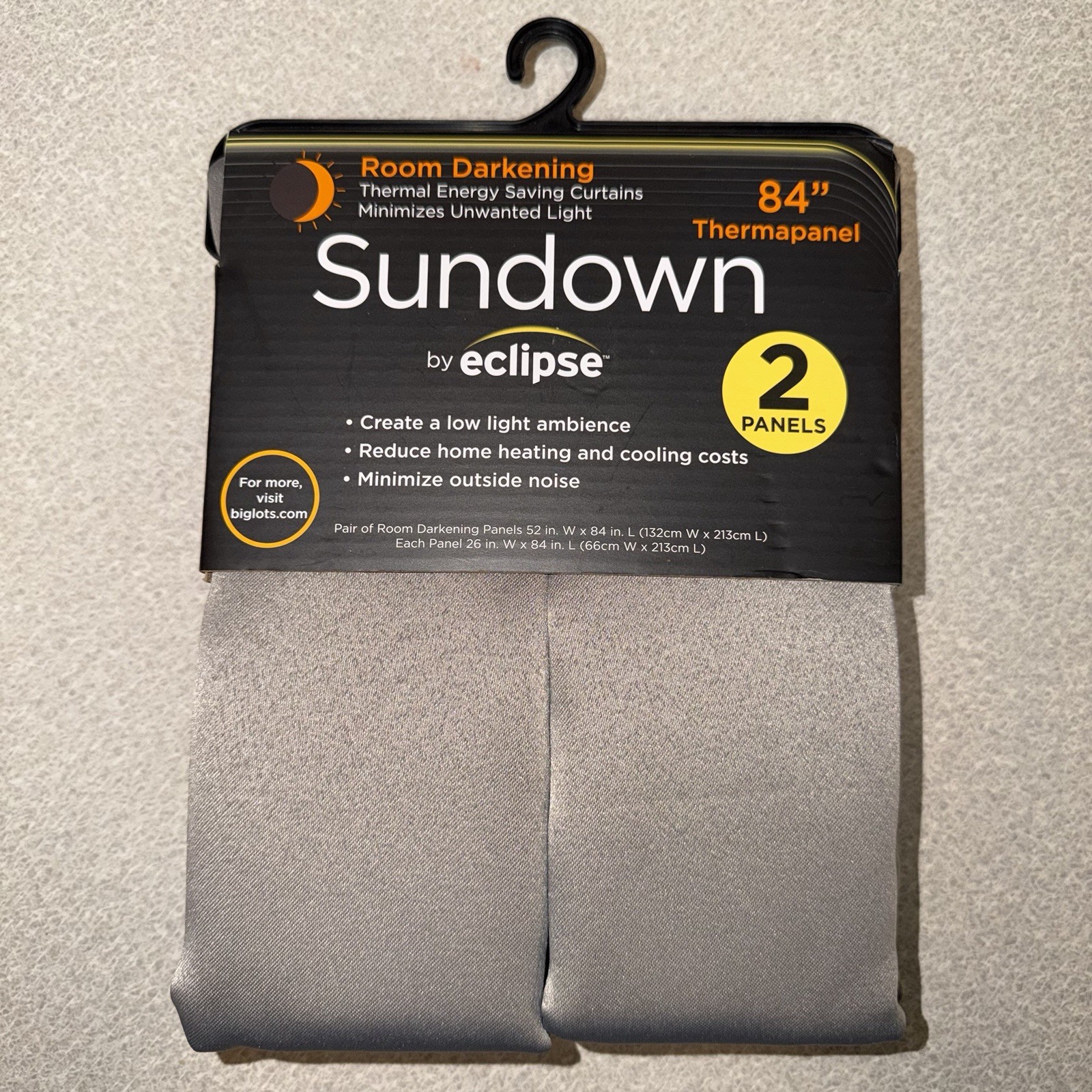 Sundown By Eclipse Room Darkening Rod Pocket Panel Pair Gray Curtains 26″ x 84″