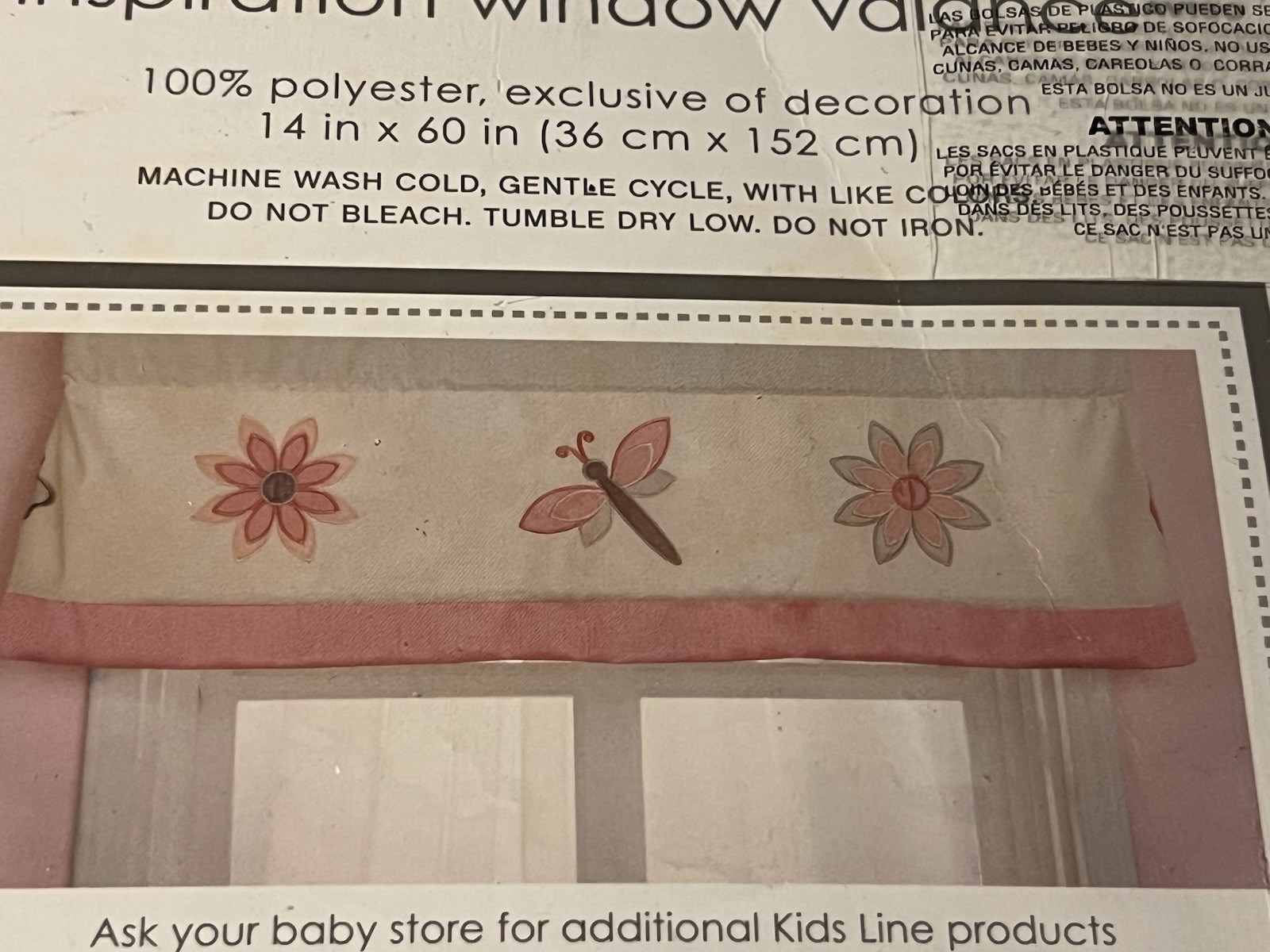 KidsLine Dragonfly Flowers Window Valance 14″ x 60″ NIP Pink Silver-Gray White