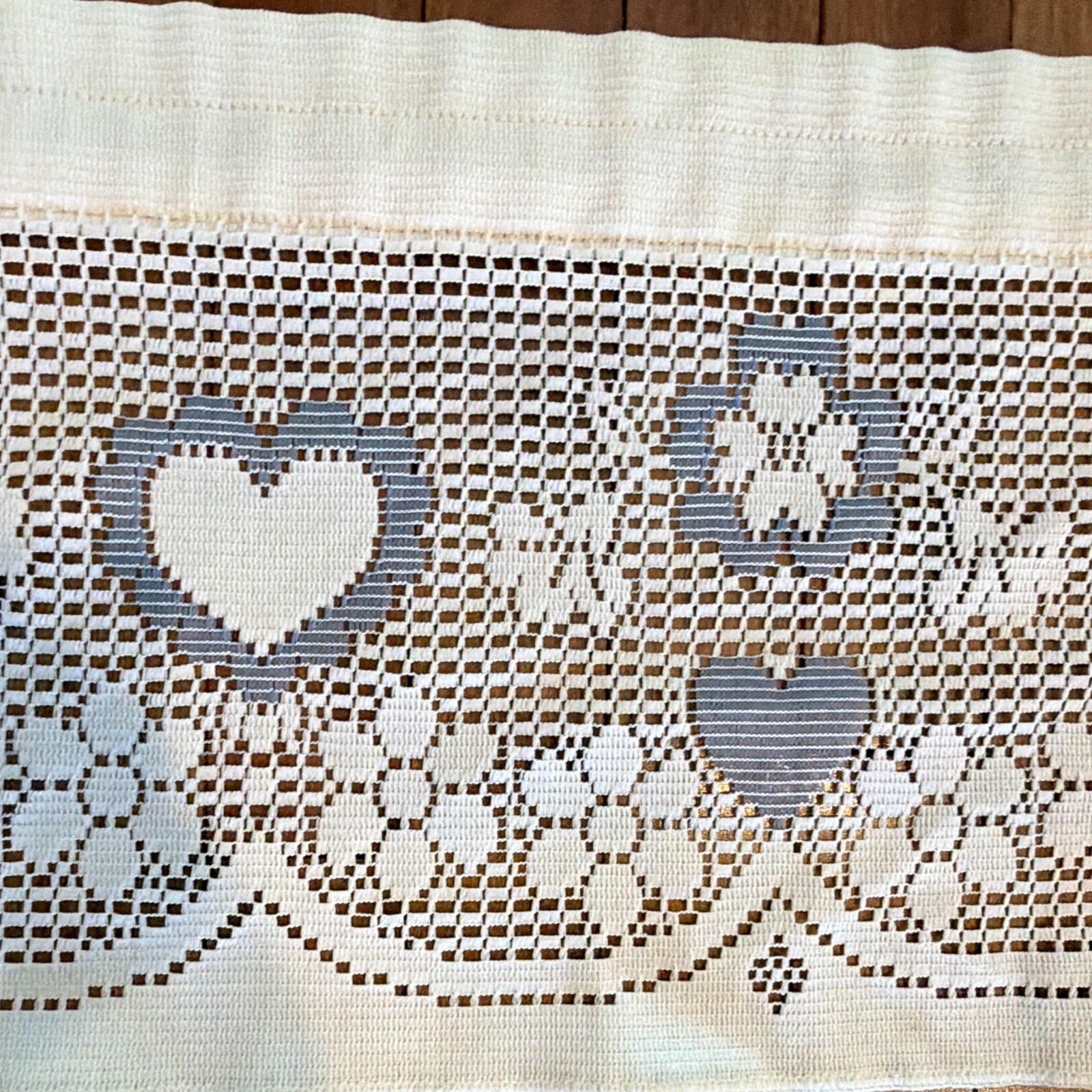 White/Blue Cotton Lace valance Heart & Floral Pattern 1pc Cottagcore