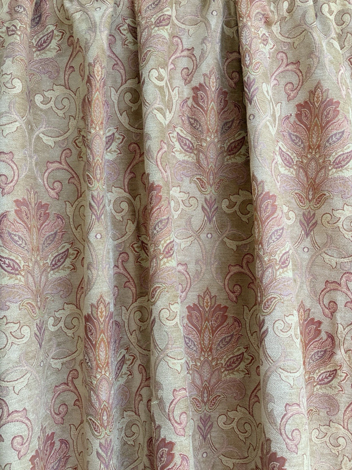 Pair “The Curtain Exchange “Tapestry Chenille Lined Pinch Pleat Drapes Gold Tan