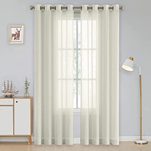 Linenweaves Cotton Linen Solid Window Curtain Set With Eyelet Rings 4.5ft x 5 ft