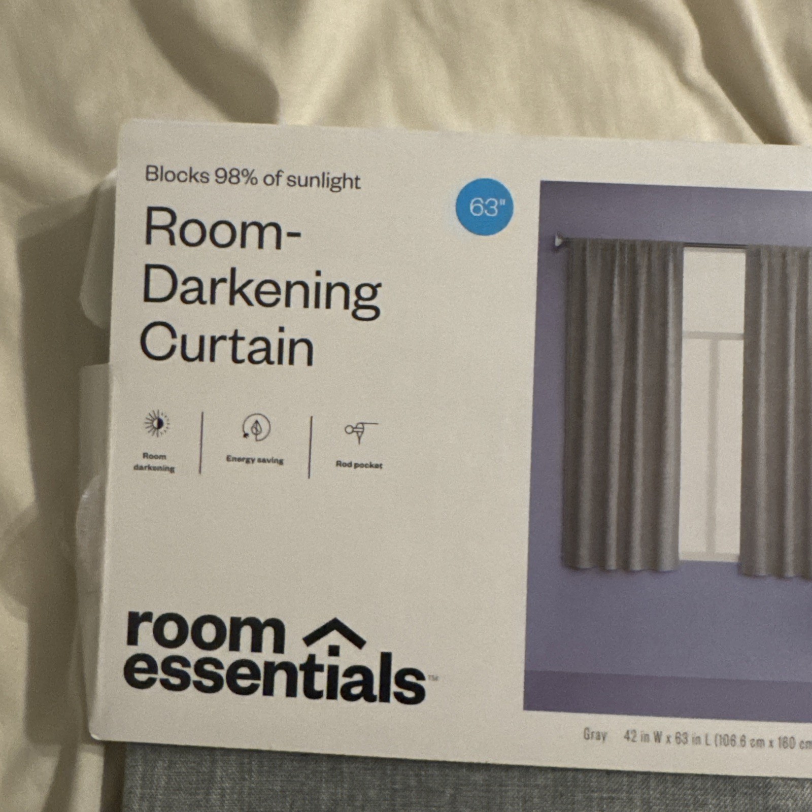 Room Darkening Curtain Panel Heathered Gray Single 42″ x 63″ Room Essentials NEW