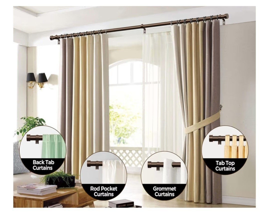 Kamanina 2-Pack Curtain Rods 32″-58″ Bronze/Brown 1″ Rod Adjustable Holds 33lbs