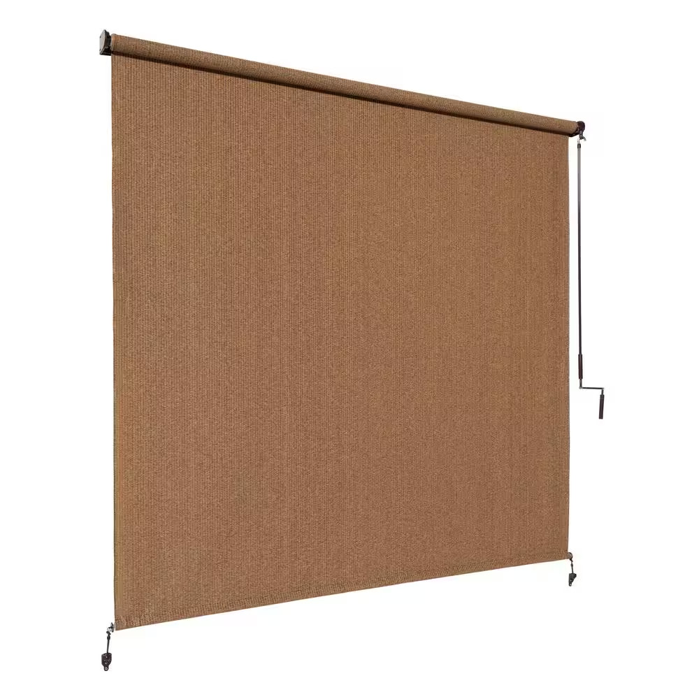 Walnut Cordless UV Blocking Fade Resistant Fabric Exterior Roller Shade 96 In. W