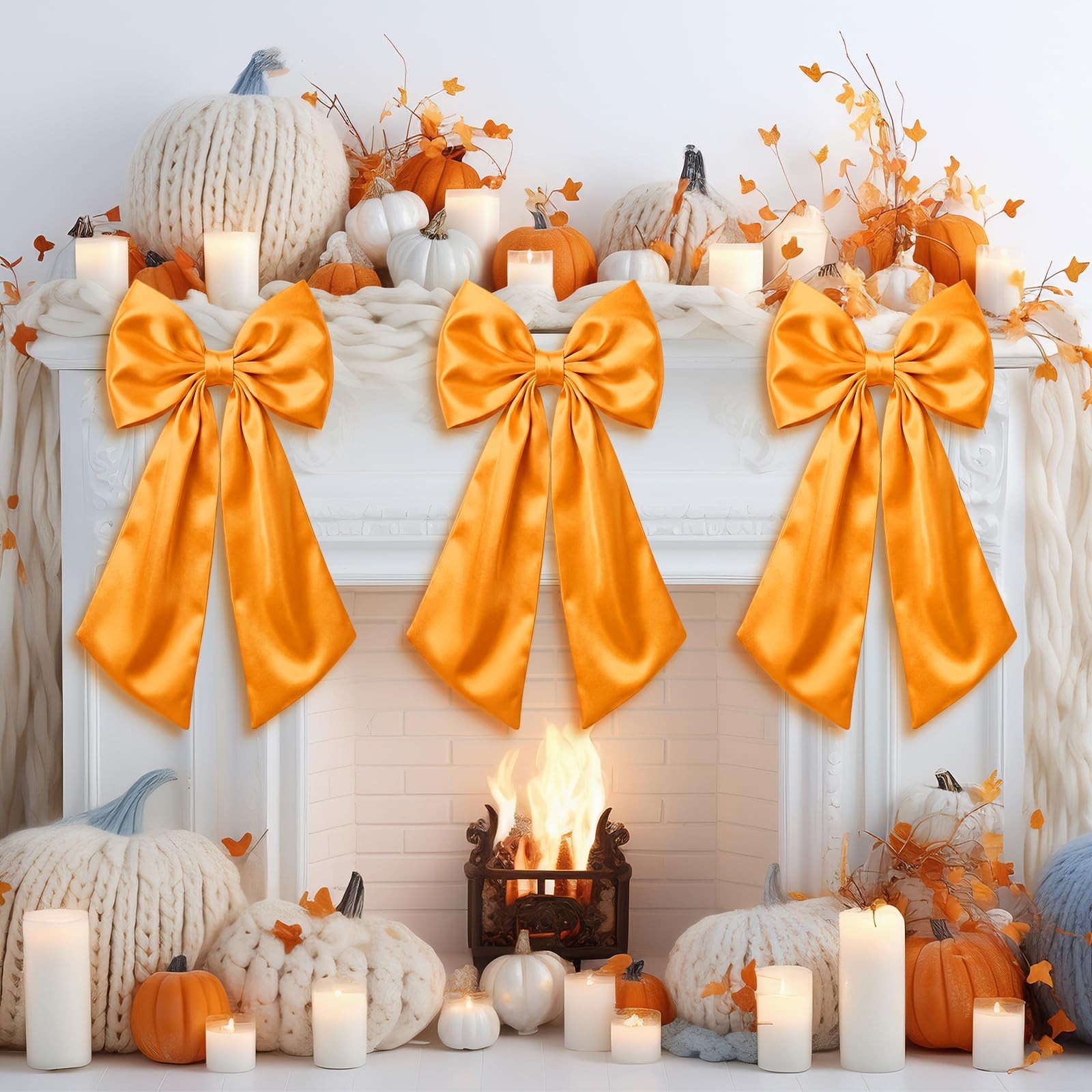 Orange Bows Large Big Satin Hanging Wall Decor Wedding Backdrop 2 FT 3 PCS
