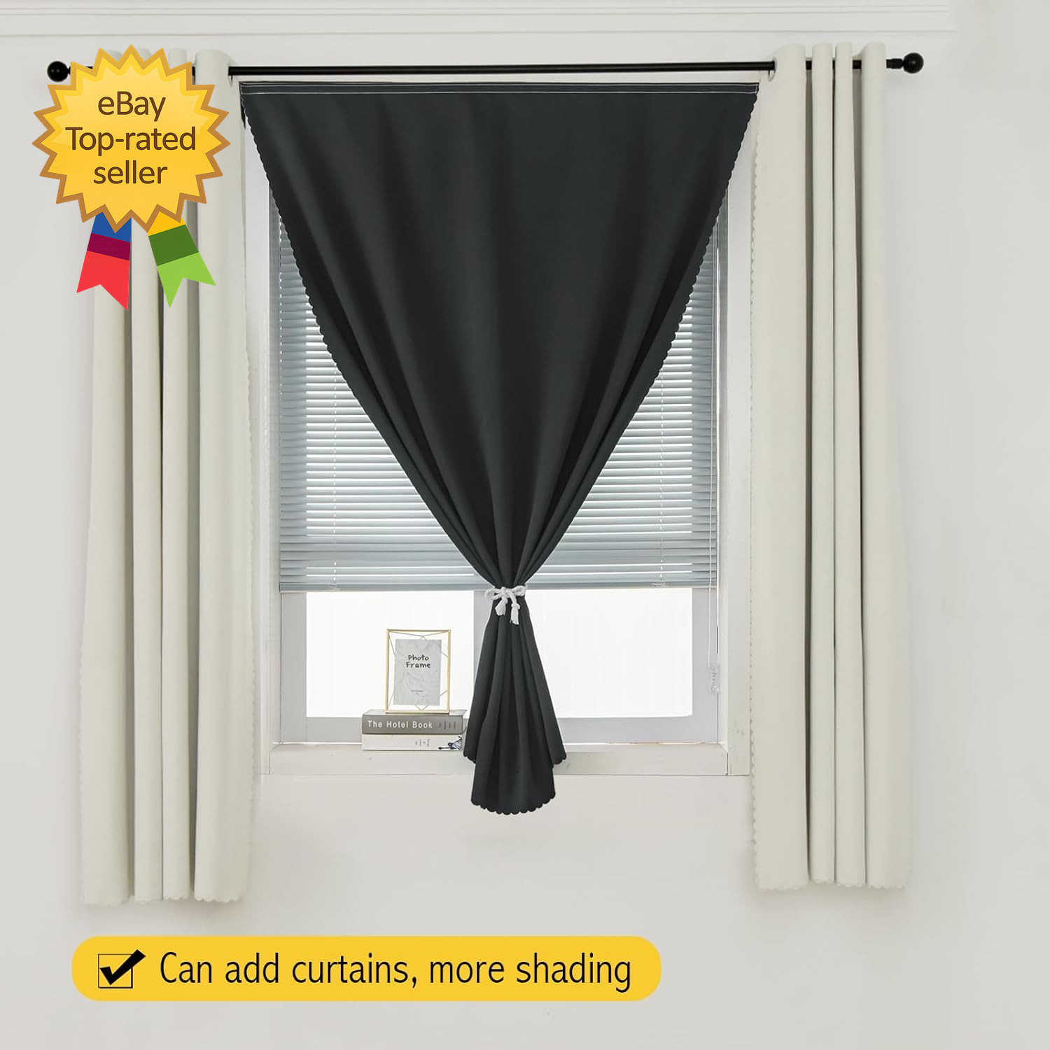Adhesive Blackout Curtains Self Stick Shades Window 35W X 59L Black 1 Panel….