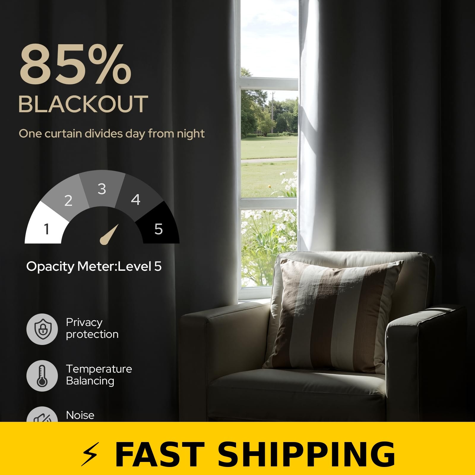 HOMEIDEAS Blackout Curtains 52×84″ Long 2 Panels Light Grey